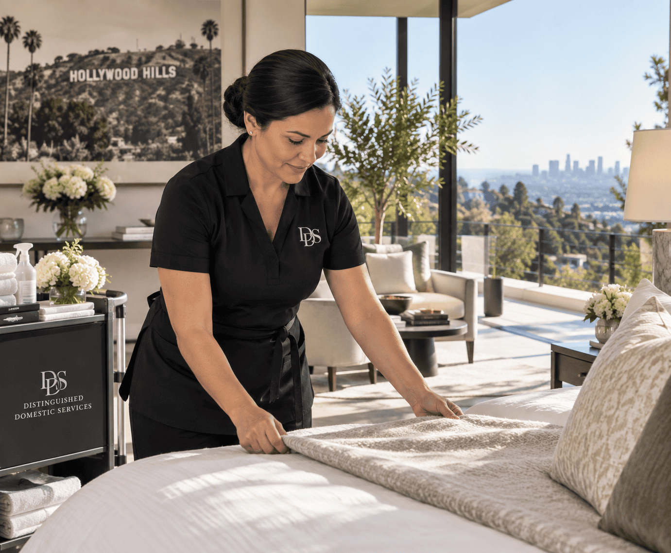 Housekeeping team, estate housekeeper, traveling fitness trainer, laundress, housekeeper, lady's maid,domestic,staffing, estate staffing, UHNW, family office, distinguished Domestics Estate Manager